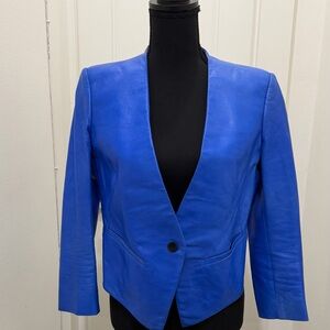Helmut Lang Women's Vibrant Blue Cropped Lambskin Leather Jacket
